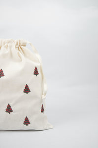 Mini Dotted Trees on Light Canvas Medium Drawstring Pouch