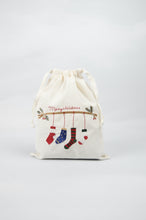 Christmas Socks on Light Canvas Medium Drawstring Pouch