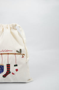 Christmas Socks on Light Canvas Medium Drawstring Pouch