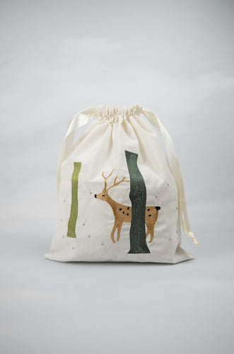 Deer in Winter on Light Canvas Mini Sac