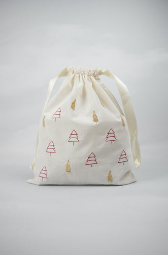 Christmas Tree Doodles on Light Canvas Mini Sac