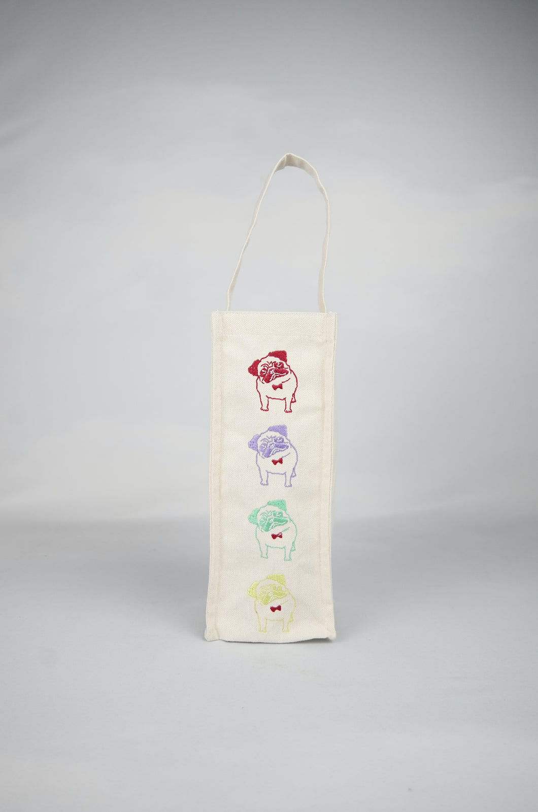 Dapper Pug on Natural Canvas Water Bottle Bag