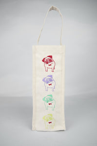 Dapper Pug on Natural Canvas Water Bottle Bag
