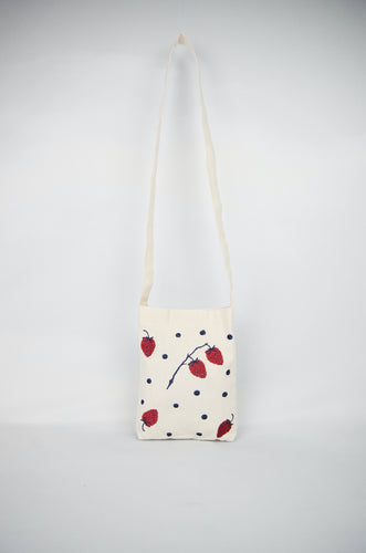 Strawberries on Natural Canvas Mini Sling Bag