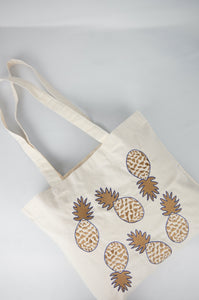 Fancy Pineapple on Small Natural Canvas Tote