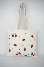 Strawberries on Small Natural Canvas Tote