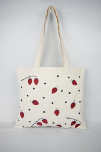 Strawberries on Small Natural Canvas Tote
