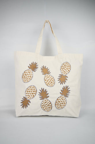 Fancy Pineapple on Natural Canvas Shopping Tote