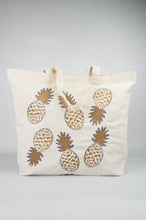 Fancy Pineapple on Natural Canvas Shopping Tote