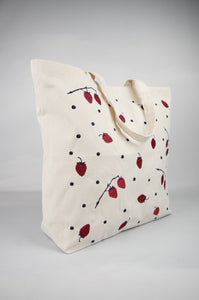 Strawberries on Natural Canvas Shopping Tote