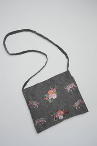 Floral Tiger on Small Denim Sling Bag