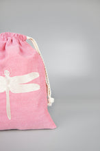 Dragonfly on Red Cotton Chambray Medium Drawstring Pouch