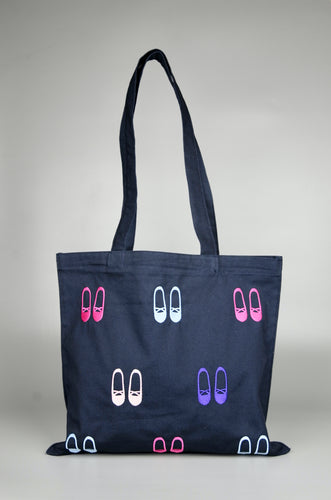 Ballet Flats on Small Navy Canvas Tote