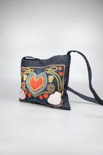 Graphic Heart on Small Dark Denim Sling Bag