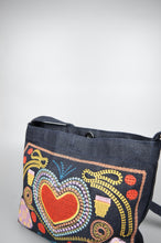 Graphic Heart on Small Dark Denim Sling Bag