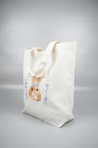 Bunny and Flowers on Natural Canvas Shoulder Tote