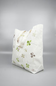 Clover Leaves on Natural Canvas Shopping Tote