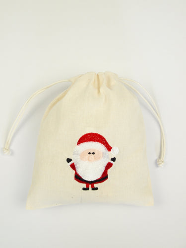 Light Canvas Mini Drawstring Pouch Santa