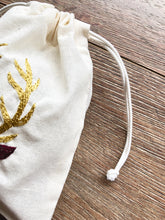 Red and Gold Deer on Light Canvas Mini Drawstring Pouch